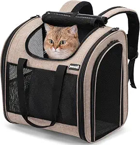 Pecute Cat Backpack with Widened Interior Space, Upgraded Dog Backpack Carrier with Various Ways to Carry, Pet Backpack with Breathable Mesh, Pet Travel Carrier with Soft Padded,Khaki