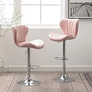 Roundhill Furniture Ellston Velvet Adjustable Swivel Barstools in Pink, Set of 2