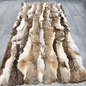 Natural Rabbit Fur Sofa Bed Throw Blanket,Rug,Rabbit Pelt Skin Fur Blankets/Plates Furry Soft Warm Lush Throw Home Decoration Reprocessed DIY Materials (21.65" x 43.3" Tan)