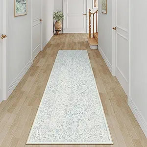 PureCozy 2x8 Blue Runner Rug Hallway Non Slip Kitchen Vintage Distressed Long Carpet Indoor Machine Washable Retro Floral Bedroom Accent Throw Rug for Office Laundry Bathroom Dining Living Room
