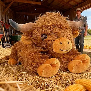 JDF 5lbs Highland Cow Weighted Stuffed Animals, 22in Giant Highland Cow Gift Plush Toy, Adorable Stuffed Animal Adults & Kids Highland Cattle Plushie Pillow Decor
