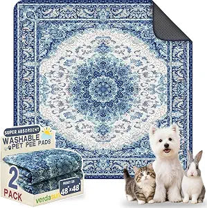 Washable Pee Pads for Dogs, Reusable Puppy Potty Training Pads, Ultra-Absorbent Thick Waterproof Leak-Proof Non-Slip Pads & Mat for Crate, Playpen, Floor, Whelping & Housebreaking , 2 Pack 48"x48"