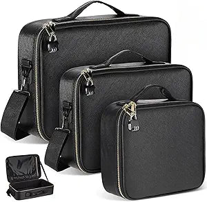 Eccliy Locking Storage Box for Toy, 14.6 x 10.2 x 4.3 Inches Discreet Lockable Game Toy Storage Flat Box Bag with Combination Lock, PU Leather(Black)