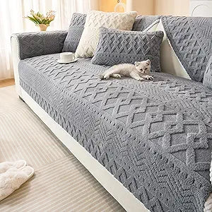 vctops Boho Jacquard Plush Sofa Cover Fluffy Fuzzy Couch Cover for Dogs Soft Cozy Non Slip Sectional Sofa Slipcover Washable Furniture Protector for Kids, Pets (Grey,43"x82")