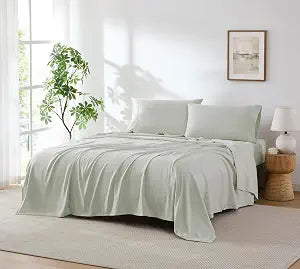 Extra Thick Heavyweight Heathered Yarn Dye Linen Feel 4 Piece Sheet Set-Supreme Soft and Cozy Bed Sheets - Includes Flat Sheet Fitted Sheet with Deep Pockets & Pillowcases-Green Full