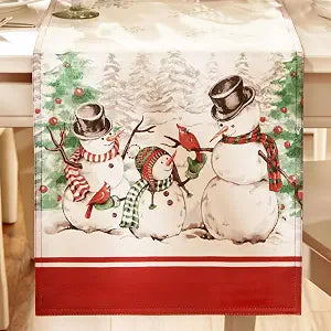 Snowman Winterland Holiday Snowflake Table Runner, Multicolor - 13" W x 70" L