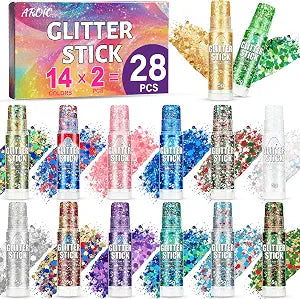 AROIC 28Pcs Body Glitter Stick, 4.93 oz Sparkly Kids Hair Glitter Makeup