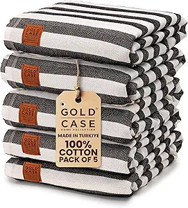 Gold CASE Turkish Beach Towel Set of 5  100% Cotton Beach Towels Oversized 70x38''  MYRA Quick Dry Swim Towel  Lightweight Turkish Towels Set in Black