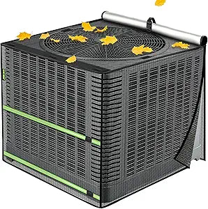 2 in 1 Full Mesh Air Conditioner Cover with Roll-Up Waterproof Top-Heavy Duty 420D Oxford, Breathable Outdoor AC Unit Defender for All Season, Anti-UV, Windproof, Easy Install, 30"W x 30"D x 32"H