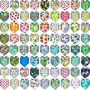 72 Packs Dog Bandanas Bulk Buffalo Plaid Cat Bandana Summer Scarf Triangle Fruit Drool Bibs Washable Adjustable Kerchief Dog Cat Bandana for Beach Small Medium Pet Supplies(Fruit)
