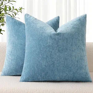 decorUhome Chenille Grey Blue Throw Pillow Covers 26x26 Inch Set of 2, Decorative Soft Couch Pillow Covers Solid Dyed Accent Farmhouse Neutral Square Pillow Cases for Sofa