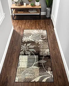 Superior Indoor Area Runner, Jute Backed, Perfect for Hallway, Entryway, Office, Living/ Dining Room, Bedroom, Kitchen, Floor, Modern Floral Decor, Pastiche Collection, 2' 7" x 8', Beige