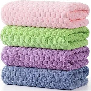 Peryiter 4 Pcs Extra Large Bath Towels Set 35 x 70 Inches Coral Fleece Oversized Bathroom Towel Quick Dry and Absorbent Bath Sheet for Bathroom Shower Gym Beach Yoga Sport Spa(Pink,Blue,Green,Purple)