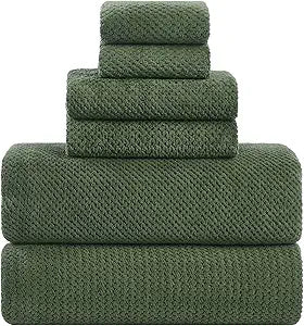 Extra Large Bath Sheets Set 6-Piece, 2 Bath Towels 40x80 Inches, 2 Hand Towels, 2 Washcloths, Soft Absorbent Quick Dry Microfiber Towels for Bathroom Beach Pool Gym Spa, Olive Green