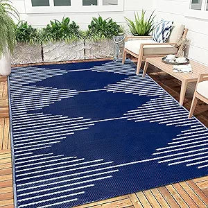 Falflor Waterproof Outdoor Rug 9x12 Reversible Plastic Straw Rug Patio Rug Large Outdoor Mat Outdoor Patio Rug for RV Camping Backyard Deck Picnic Balcony Beach