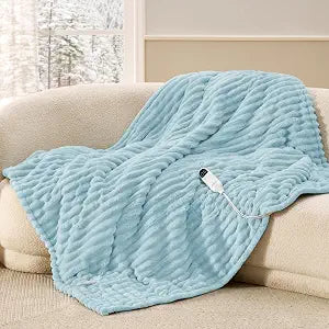 Bedsure Heated Blanket Electric Throw - Thick Striped Flannel Electric Blanket, Heating with 6 Time Settings (Up to 10H), 6 Heat Settings & 8Hr Timer Auto Off, Gift for Grandma (50"x60", Light Blue)