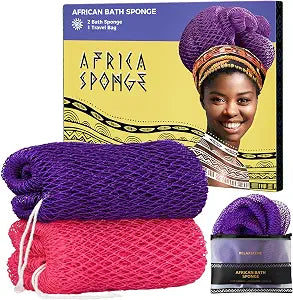 African Net Sponge Authentic - 2 Pieces Exfoliating Body Scrubber Bath Sponge - Loofah Washcloth Back Scrub for Shower Body Exfoliator - Face & Skin Care Bathroom Essentials for Women