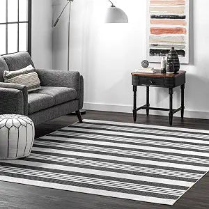 nuLOOM 2' x 3' Machine Washable Stain-Resistant Area Rug with Non Slip Backing, Low Profile for Living Room, Bedroom, and Dining Room, Lena Charcoal