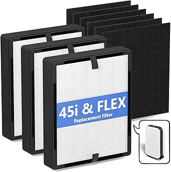 3 Pack 45i Replacement Filter for Alen Breathesmart Flex and 45i Air Purifier H13 True HEPA Filter B4-Pure / Fl40, Part # B4-Fresh / FL40-Silver-Carbon, 3 HEPA Filters + 6 Carbon Pre-Filters