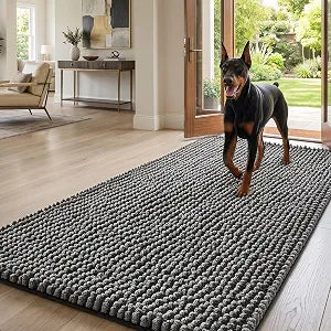 EHEYCIGA Super Absorbent Dog Door Mat for Muddy Paws 60x36 Inch Indoor, Front Doormat Outside Entrance, Quick Dry Chenille Washable Dog Crate Bed, Non-Slip Pet Rug Mud Mat Outdoor Entryway, Grey