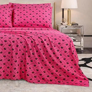 Juicy Couture Printed Microfiber 6-Piece Queen Sheet Set, Leopard Lock It Hot Pink