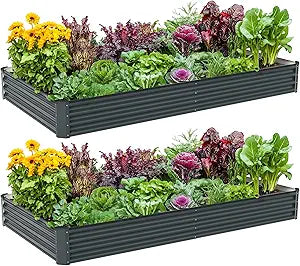 2PCS 8x4x1FT Galvanized Raised Garden Bed, Galvanized Planter Raised Garden Boxes Outdoor, Large Metal Raised Garden Beds for Vegetables-Grey