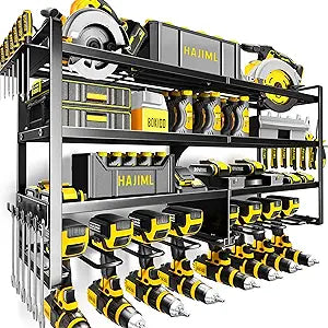 Power Tool Organizer Wall Mount,4 Layers Heavy Duty Storage Rack with 8 Drill Holder, Easy Installation, Tool Organizer Wall Mount for Garage Workshop and Home Organization.