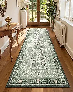GarveeHome Sage Green 2.5 x 8 Washable Kitchen Runner Rugs Non Slip Provence Vintage Boho Cottage Long Rug for Hallways Bedroom Entryway Bathroom Mat with Rubber Back