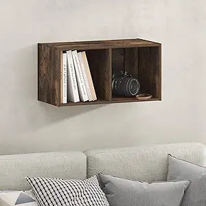 Furinno FANO 2-Cube Floating Shelves for Wall, Standing Bookshelf, Horizontal or Vertical, for Living Room, Study Room, Amber Pine