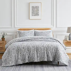 3 Piece Oversized Queen Comforter Set with 2 Shams, Reversible, Ash Blue