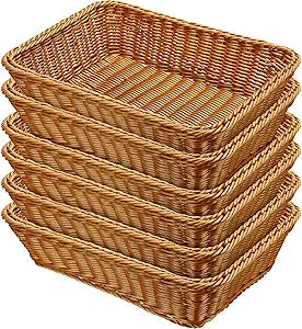 Eccliy 6 Pack Wicker Bread Baskets 15.8 Inch Woven Serving Basket for Gifts, Poly Wicker Storage Rectangle Rattan Display Trays for Bread Food Vegetables Fruit Snacks Tabletop Restaurant Home
