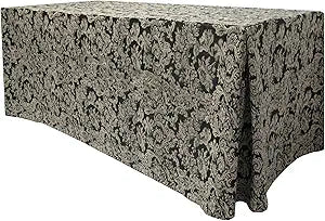Ultimate Textile Miranda 4 ft. Damask Fitted Tablecloth -24" W x 48" L x 36" H- Black