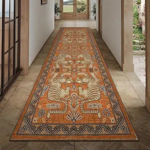 GarveeHome Tiger Print 2'6"x8' Washable Non Slip Runner Rugs for Hallways, Boho Terracotta Kitchen Runner Ultra Thin Soft Vintage Tribal Indoor Throw Floor Carpet for Entryway Bedroom Bathroom