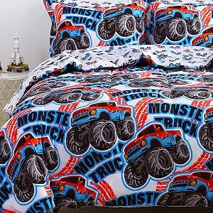 Viviland Kids Twin Bedding Sets for Boys, Soft Twin Comforter Set with Sheets, 5 Pieces Microfiber Bed in a Bag, Monster Truck