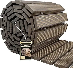 Wooden Garden Pathway Roll Out Walkway, Flexible Outdoor Wood Boardwalk for Lawn Sand Backyard, Non Slip Surface, Portable Garden Path with Rubber Connectors, 8FT, Brown