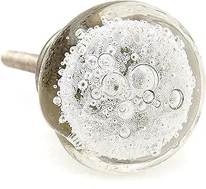 Shabby Restore Clear Bubbles Glass Dresser Drawer, Kitchen Cabinet or Door Knobs, Pulls Nickel Hardware - Pack of 12