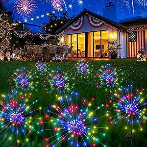 PEVOROS Garden Decor Solar Lights Outdoor,120LED Waterproof Colorful Solar Fairy Garden Lights for Outdoor Decoration,Yard, Patio, Porch,Flower Pot,Pathway, for 4th of July(8Pack)