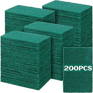 Hoolerry 200 Pcs Heavy Duty Scouring Pads Non Scratch Household Scrub Pads for Cleaning Reusable Pan Scrubber Anti Grease Scrubbing Pads for Dish Kitchen Metal Grills, 4.3 x 3 x 0.3 in (Green)