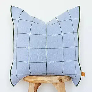 100% Soft Cotton Knitted Modern Window Pane Pillow Cover 18x18 (Cloud Blue)