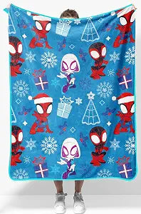 Jay Franco Kids Christmas Plush Throw Blanket ��� 40 x 50 Inch Soft & Cozy Fleece Throw for Holiday Bedroom & Couch D��cor, Official Licensed Product, Blue - Spidey and Friends