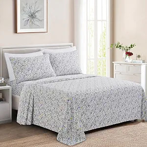 Marina Decoration Ultra Soft Silky Deep Pocket Rich Printed Bedding Rayon from Bamboo All Season 6 Pieces Sheet Set with 4 Pillowcases, Teal Yellow Floral Pattern King Size