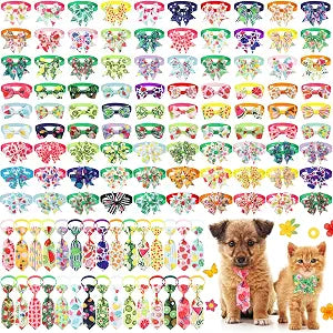 120 Pcs Summer Theme Dog Bow Tie Collar Set Fruit Grooming Bowtie Bow Ties Dog Neckties Collar Holiday Accessories for pet