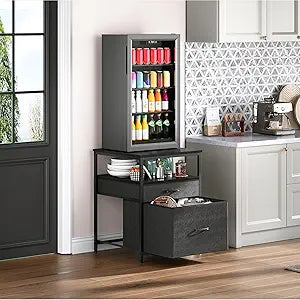 Herture Mini Fridge Stand with 3 Storage, Mini Fridge Cabinet, Beverage Fridge Table, Heavy Duty 21.3" L* 22.7" W Tabletop, for Dorm, Apartment,Office, Bedroom Black HB01BXB