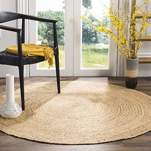 SAFAVIEH Area Rug 4' Round - Natural Fiber Collection - Natural Brown, Handmade Jute, Braided Border Design (NF801N)