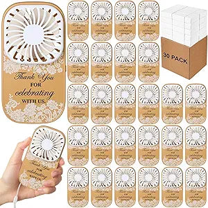 30 Pack Wedding Favors for Guests, Mini Handheld Portable Fans Bulk Battery Powered with Gift Boxes, Thank You Guest Gifts for Outdoor Summer Wedding Bridal Shower, Gold Lace Style