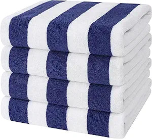 Cotton Paradise, Cabana Stripe Beach Towels 4 Packed, 30x60 inches Extra Large Pool Towels, Soft Absorbent Quick Dry, Navy Blue