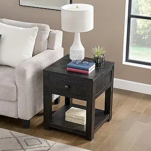 Durham Living Room Side Table - 20-Inch End Table with Storage Drawer and Shelf - Solid Wood Night Stand for Living Room or Bedroom - Mid Century Modern Furniture by Alaterre Furniture (Dark Brown)
