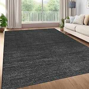 Washable Area Rug 8x10 for Living Room Bedroom Non Slip Minimalist Solid Color Area Rugs Modern Abstract Plain Dining Room Throw Carpet Low Pile Soft Classic Boho Rugs for Kitchen Nursery Oiifce,Black