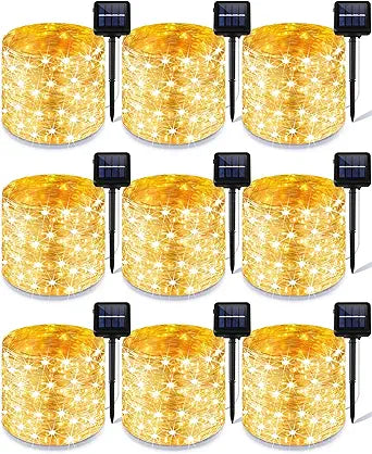 Treela 9 Pack Solar String Lights for Outside, 39 ft 100 LED Outdoor Fairy Lights Waterproof Copper Wire 8 Modes Solar Twinkle Lights for Patio Garden Tree Yard Party Decor(Warm White)