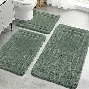 YIHOUSE Bathroom Rugs Sets 3 Piece, Towel-Like Soft Absorbent Thick High Density Memory Foam Bath Mat Set, Non-Slip Machine Washable Bath Rugs for Bathroom, Tub & Shower, Sage Green